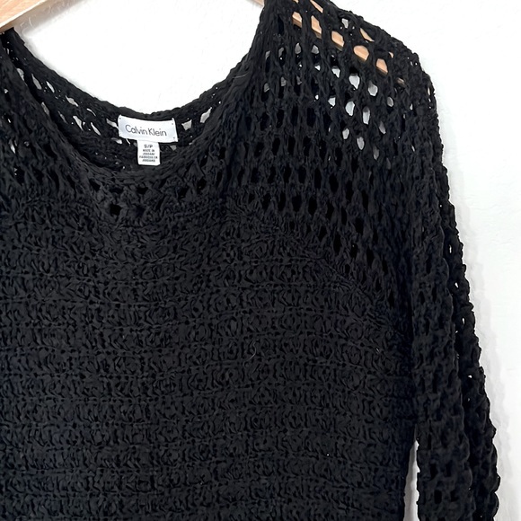Calvin Klein Crochet Sweater Blouse Black Size Small Preowned - Picture 5 of 9